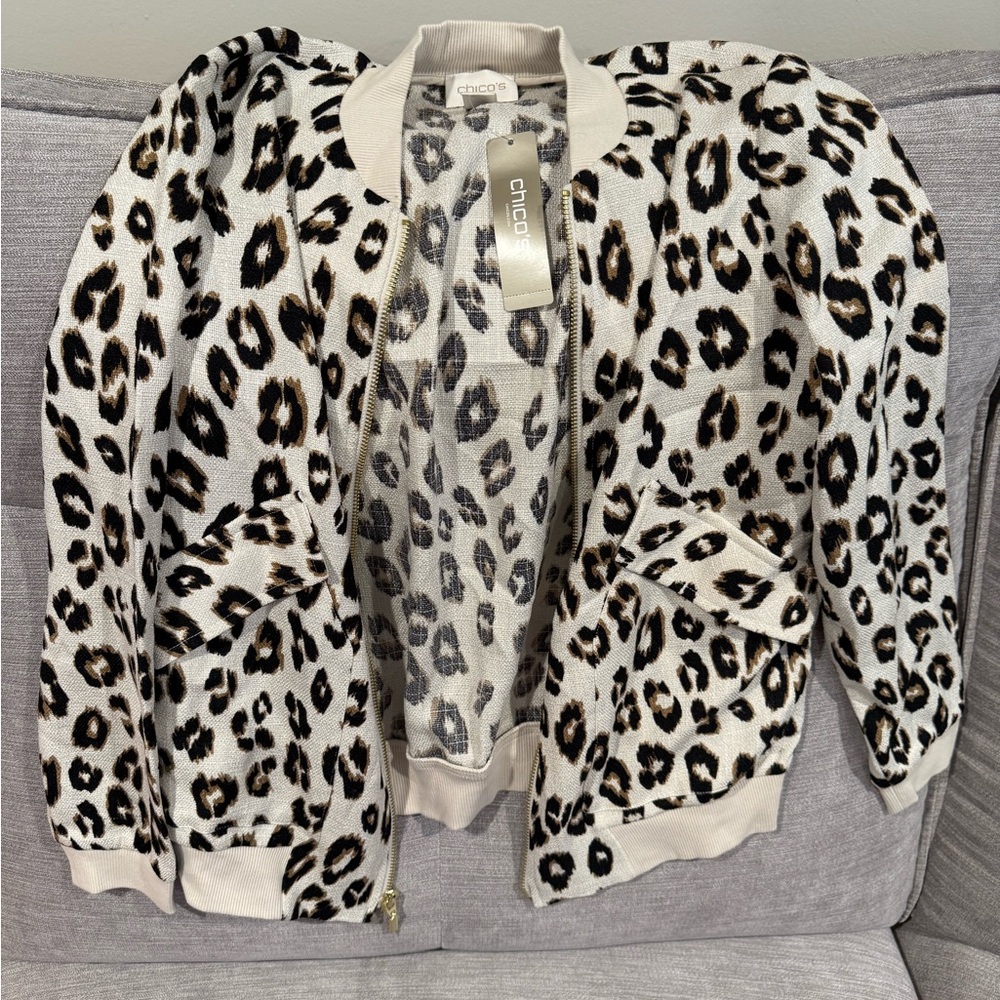 Chico's Animal Print Bomber Jacket